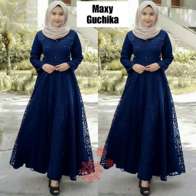 baju gamis wanita dress muslim terbaru [COD] GARANSI TERMURAH - Guchika Maxy Dress Gamis Brukat Kon 