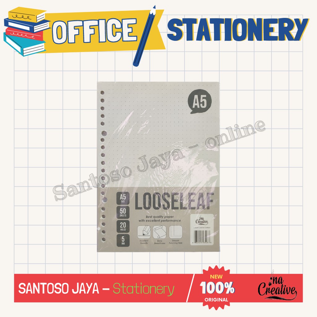 

Loose Leaf - Isi Binder A5 - GRID - DOTTED 20 Holes - 50 Sheets INA - Motif Kotak - Titik/Dot
