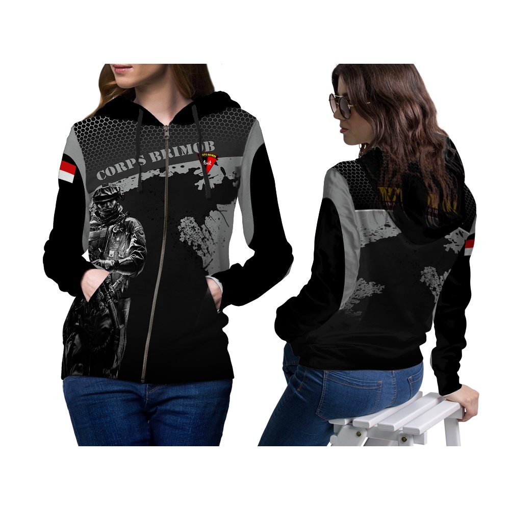 Tinishop - Jaket Brimob Polri | Jaket Brimob Printing Wanita Zipper