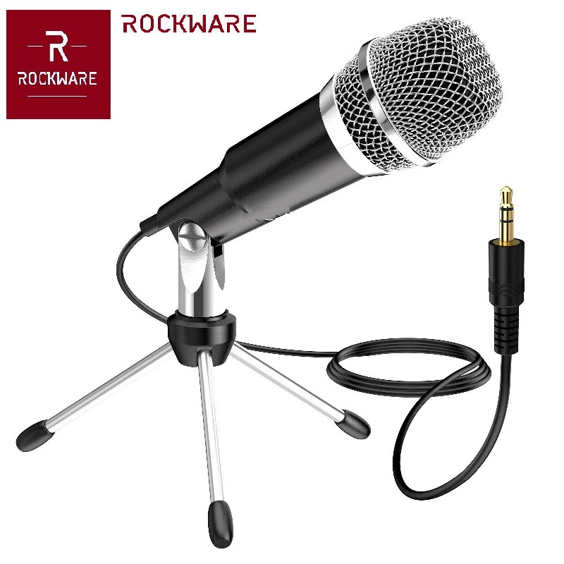 ROCKWARE Professional Condenser Microphone 3.5mm with Mini Tripod - Mikrofon Universal PC/Laptop