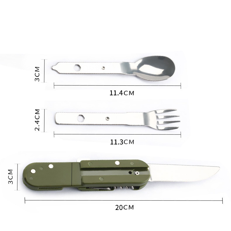 YGRETTE - EDCGEAR Sendok Garpu Pisau Lipat Spoon Fork Knife Foldable Portable Set Army Military Camping Tools Pocket Knife EDC Multifungsi 7 in 1