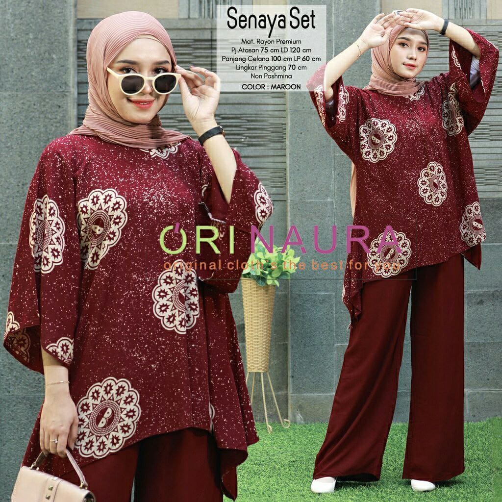 Senaya Set - Setelan Jumbo Waka Waka Ori Naura Super Jumbo XXXXL Rayon Tebal Busui Resleting Lengan 3/4 Set Wanita