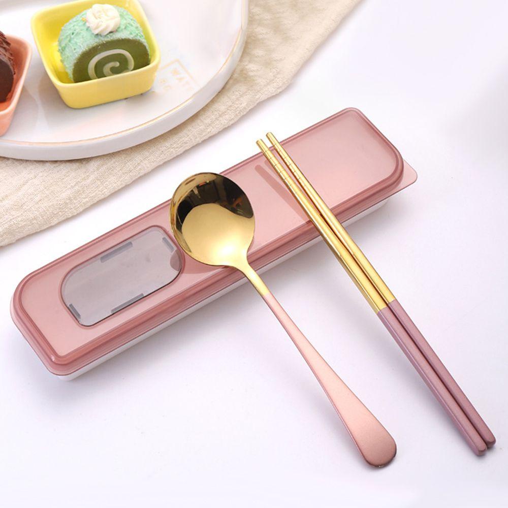 Top 2Pcs Sendok Garpu Set Portable Garpu Sendok Set Alat Makan Set Alat Makan