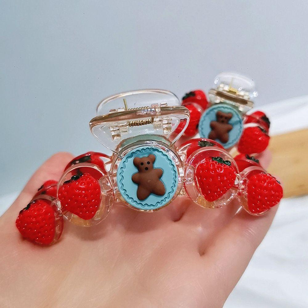 Needway   Strawberry Hiu Klip Kreatif Vintage Merah Lucu Hiasan Kepala Kartun Rambut Kepiting Klip