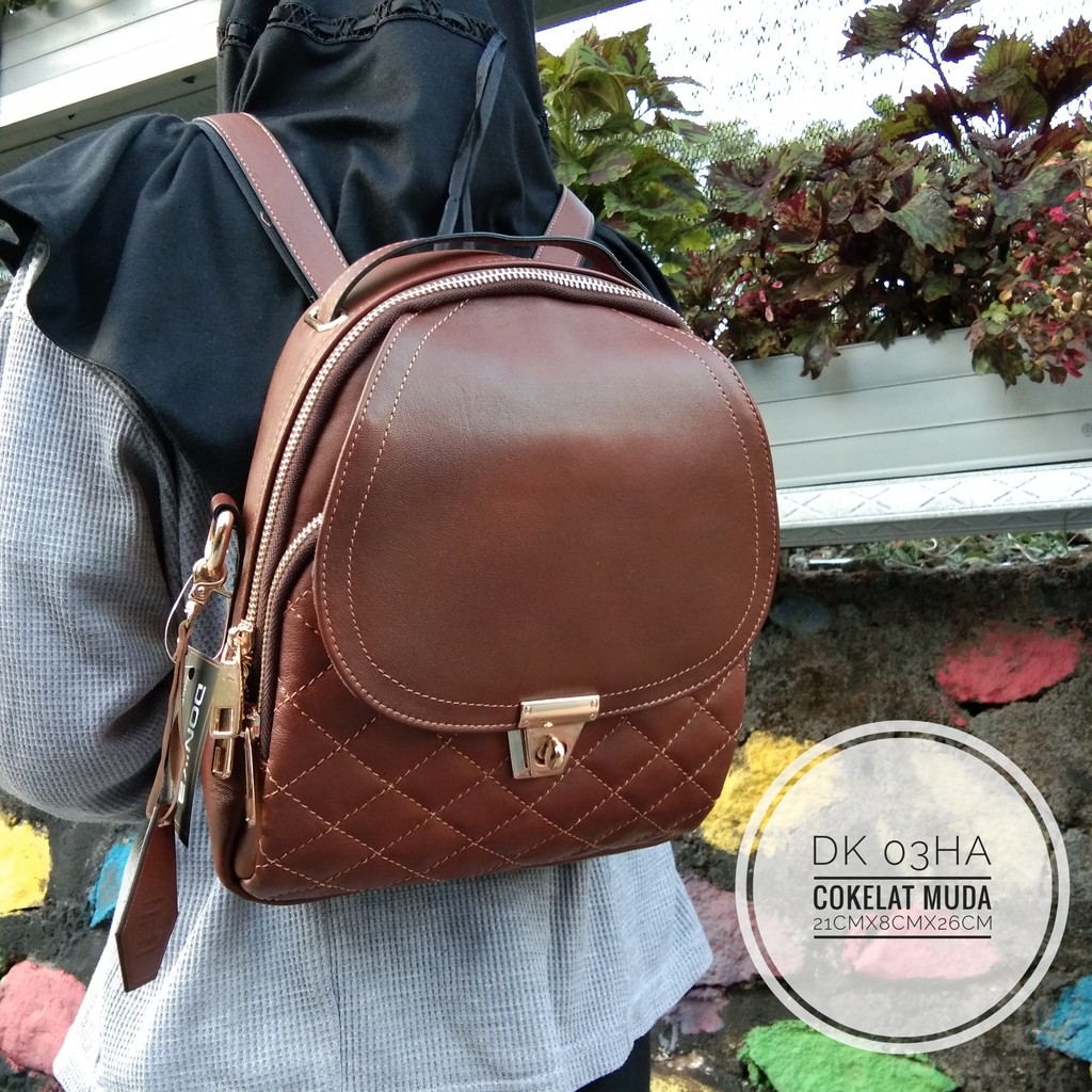 Tas kulit wanita ransel atau selempang (Cokelat muda)