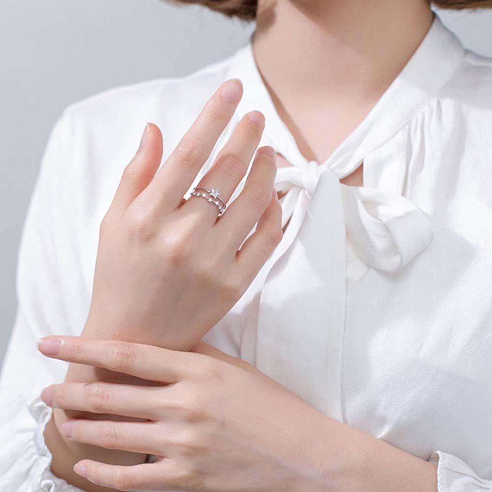 Mxbeauty Wanita Pembukaan Cincin Elegan Temperamen Gadis Hadiah Jari Perhiasan Zirkon Gaya Korea Twinkle Star Finger Rings