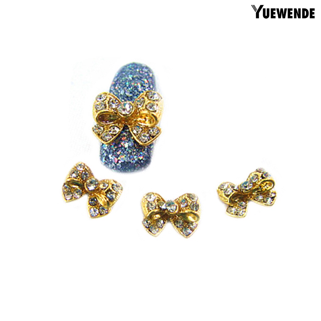 [Yue] 10Pcs Nail Sticker Bow Shape Cubic Zirconia Inlaid Alloy Women Shiny Nail Tips Jewelry for Natural Nail