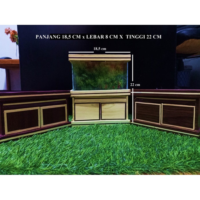 Aquarium mini set + kabinet / aquarium ikan cupang - Kayu Dessert