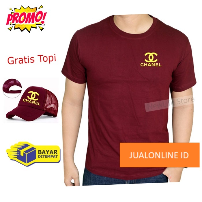 Beli Baju Gratis Topi - Kaos Distro Chanel Kuning Premium Pria Wanita Lengan Pendek