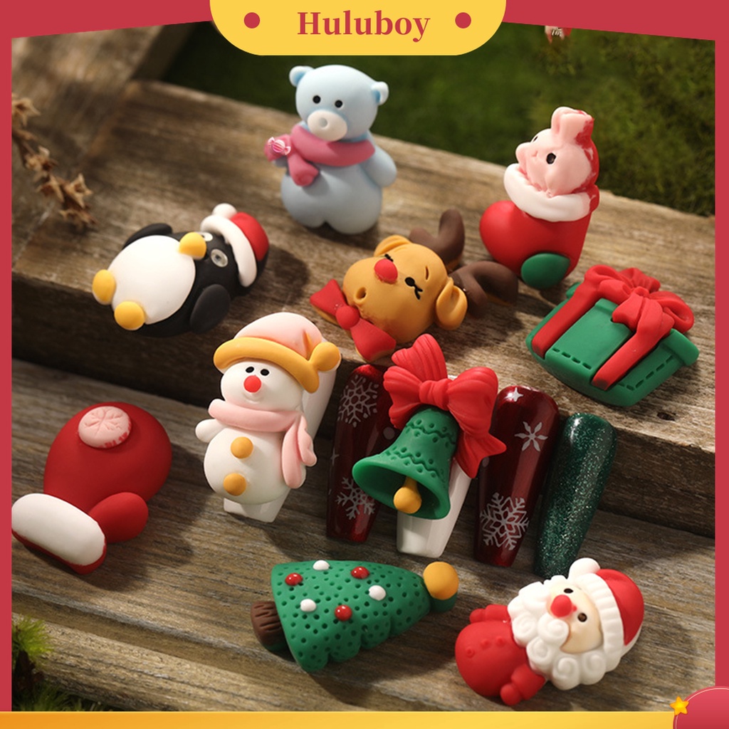 Huluboy Huluboy♡ 5pcs / Set Ornamen Kuku Mini 3D Tema Natal Untuk Aksesoris Wanita