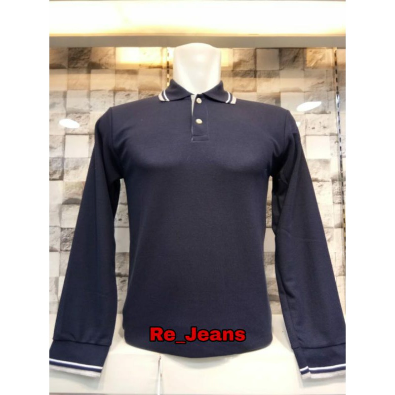 BAJU KAOS KERAH POLOS  LENGAN PANJANG/ BAJU POLO BAHAN KATUN LACOSTE CVC POLOS MURAH