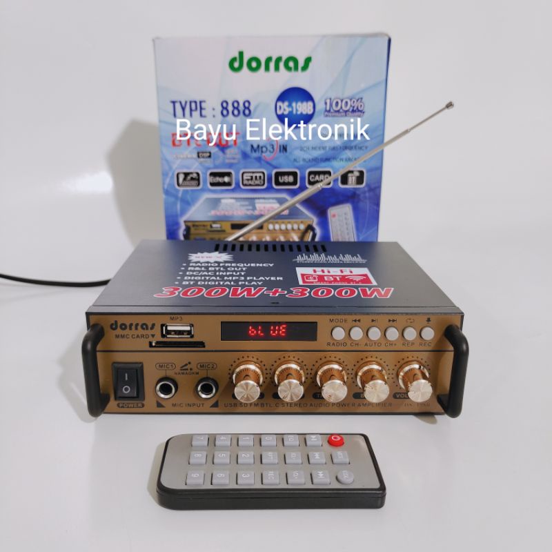 Amplifier Bluetooth Karaoke Dorras DS-198B 600 Watt FM Radio USB MMC Card Kartu SD Mp3 Player