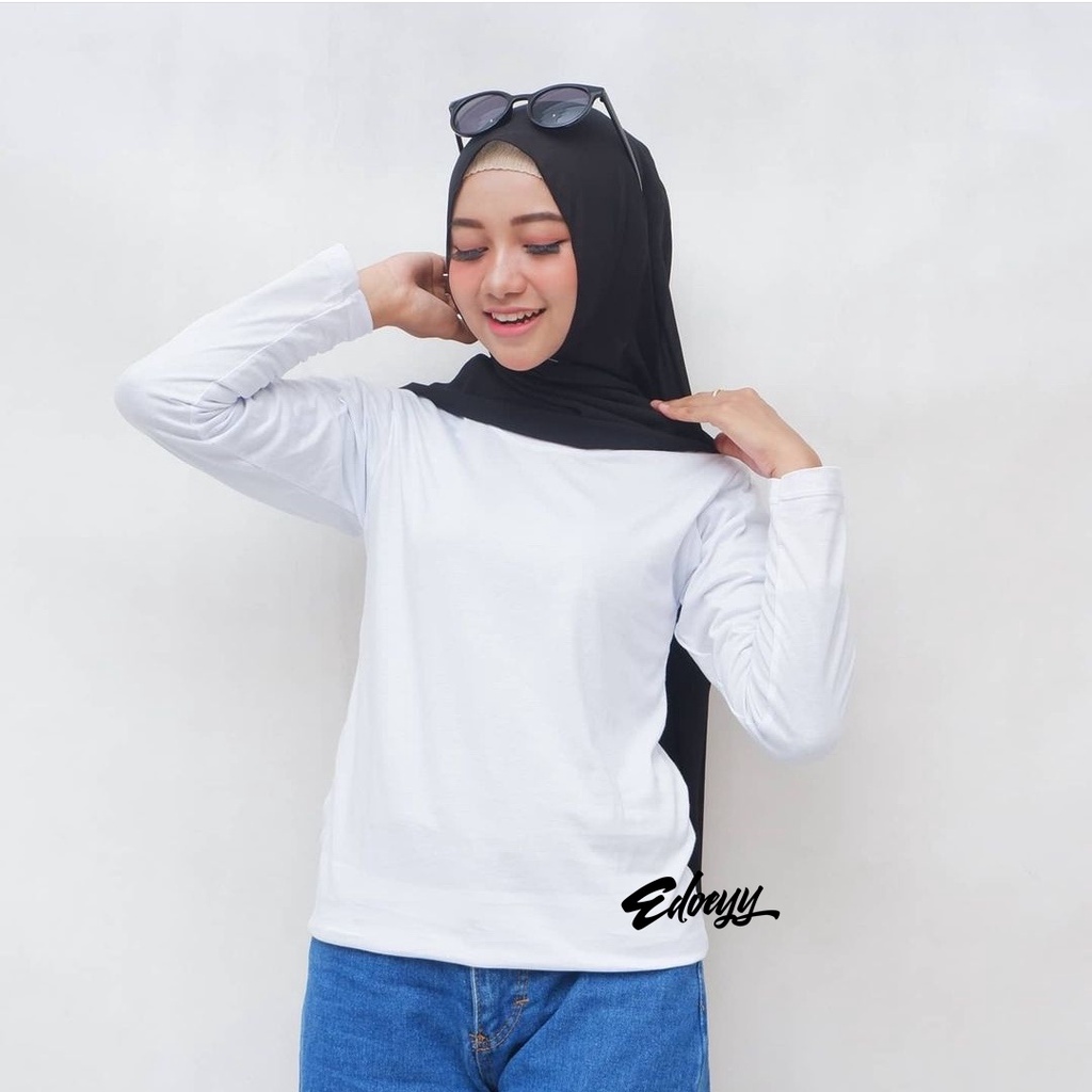 Kaos Polos Wanita Lengan Panjang Warna PUTIH - Baju Tshirt wanita