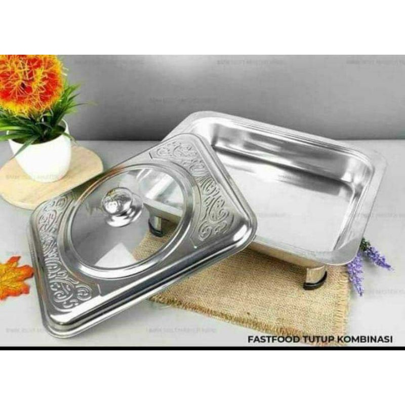Panci Baki Sayur Prasmanan Stainless Kotak Ada Tutup Panci Pesta Buffet Tempat Sayur Warung Jual Say
