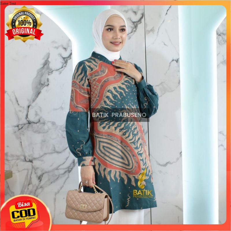 TUNIK ZOYA ATASAN BATIK WANITA LENGAN PANJANG KATUN PRINTING MOTIF BATIK PRABUSENO ORIGINAL BATIK KA
