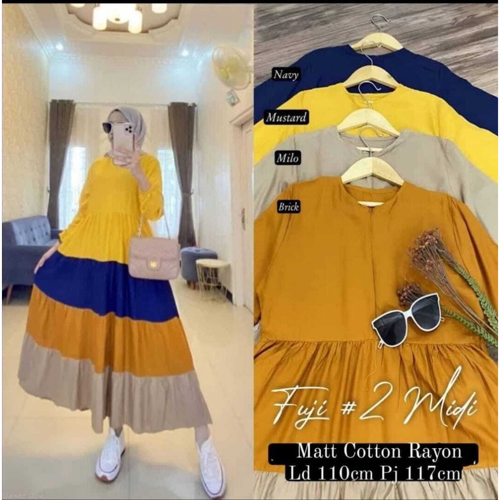 FUJI MIDI DRESS SIZE JUMBO BAHAN KATUN RAYON MIDI DRESS TERBARU