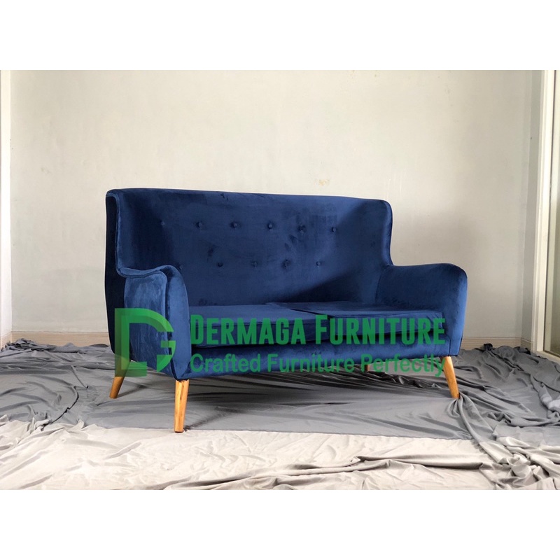 SOFA DAN KURSI RETRO KAIN JOK BLUDRU BIRU SOFA KURSI PELAMINAN DEKORASI TERAS RUMAH MAKAN CAFE VILA 