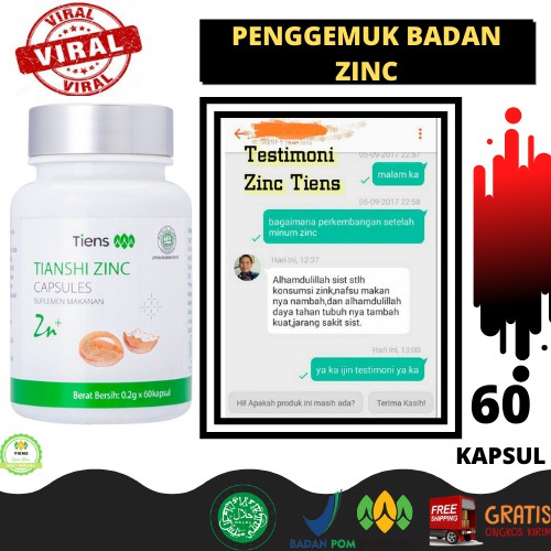 Penggemuk Badan / Penggemuk Badan Permamanen / Zinc Original / 60 kapsul