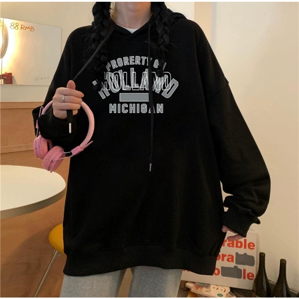 ( V1 ) PRORERTY HOLAND MICHIGAN Sweater Hoodie Wanita Mewah Oversize Fashion Kekinian Outfit Korean Style Ootd Cewek Remaja Ala Korea Bahan Fleece Premium Sweeter Hody Suiter Hoddy Switter Hudie Sweather Hodie Atasan Lengan Panjang LD 100 120 BB 40 45 50-2