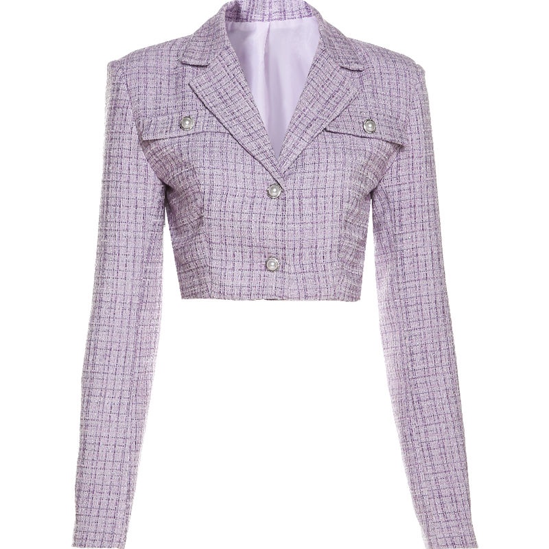 #Sisjuly# Wanita Retro Ungu Kotak-kotak Fashion Setelan Jaket Pendek Pinggang Tinggi Fashion Rok Dua