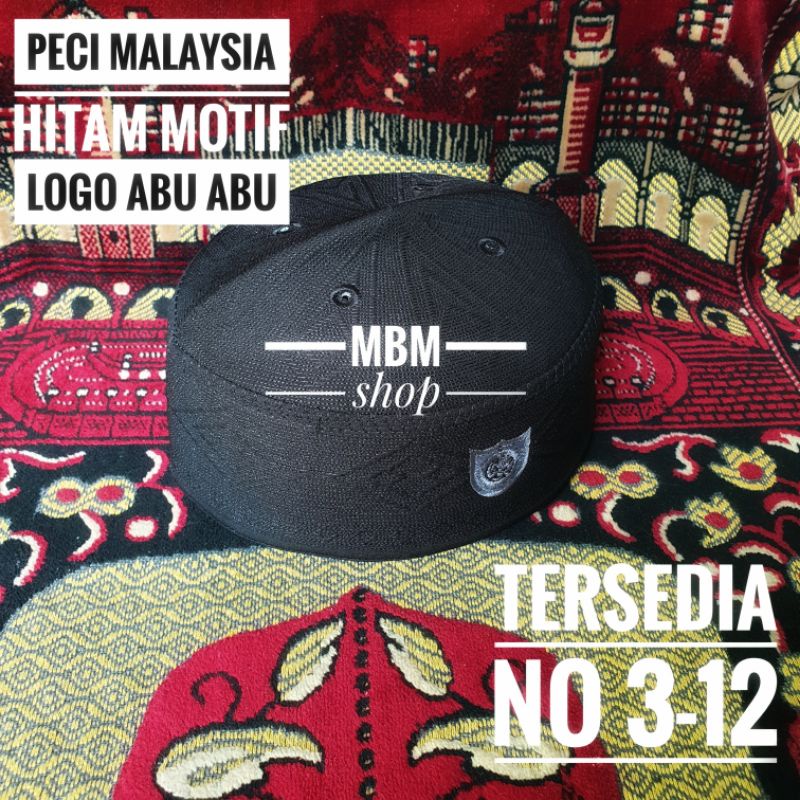 PECI MALAYSIA SONGKOK KOPYAH HITAM MOTIF LOGO ABU ABU