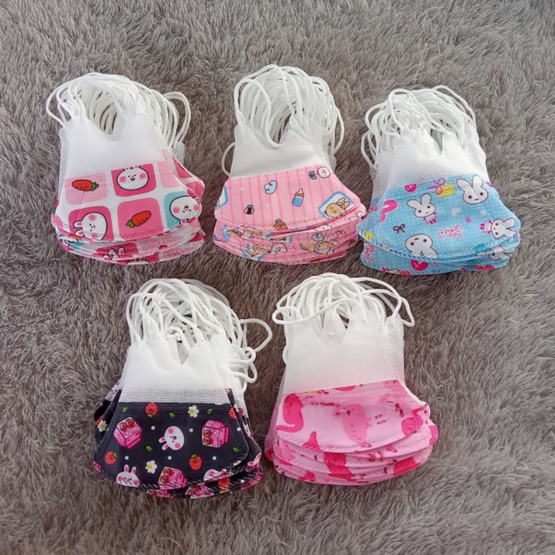 Masker Duckbill Careion Anak Masker Duckbill Karekter Anak 3D Masker Anak Isi 10pc