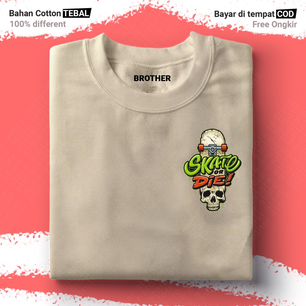 BROTHERSTORE Kaos Distro Articlel Skate time USA KAOS TEXT print  pria Abu Misty Premium