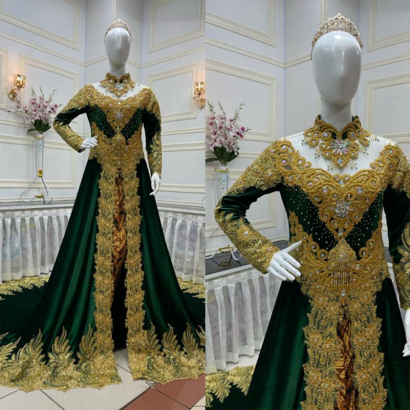 GAUN PENGANTIN BELUDRU BEREKOR  MEWAH MURAH MODERN//BAJU ADAT JAWA//MINANG//KEBAYA