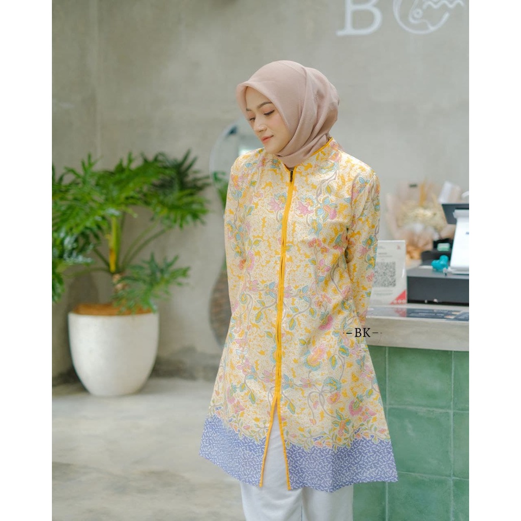 TUNIK BATIK WANITA SOFT MODERN JUMBO HALUS ORIGINAL-MAWAR KUNING