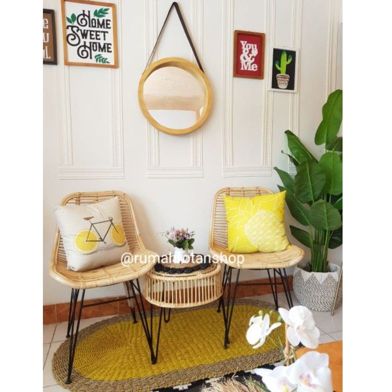 kursi rotan asli  kaki besi / kursi rotan rangka besi