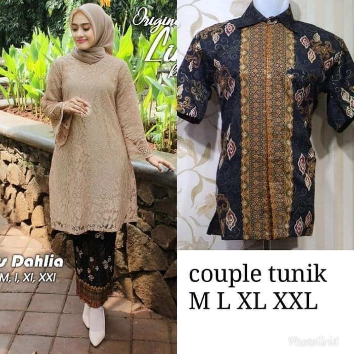 couple kebaya brukat tunik dahlia dan kemeja batik pendek new