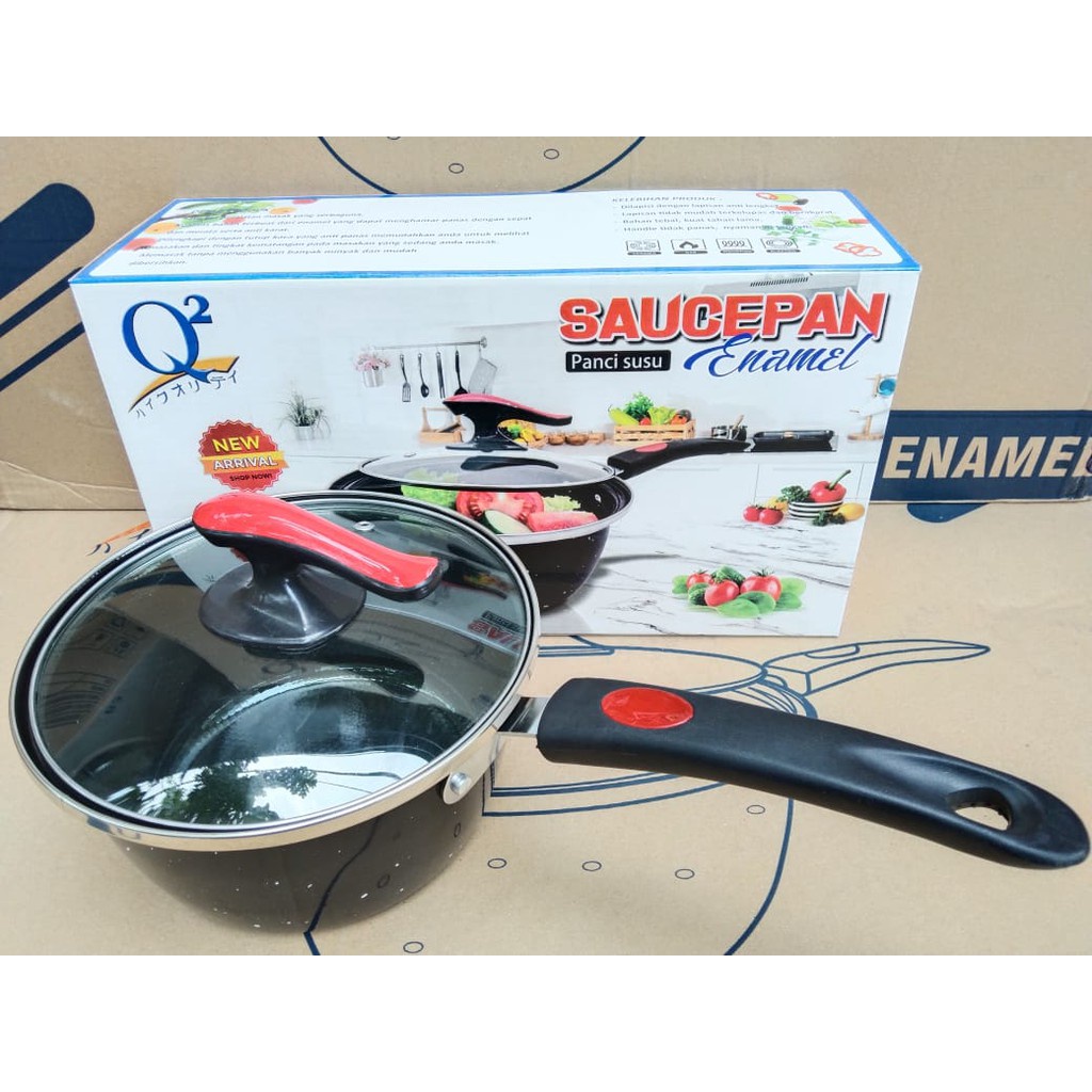 PANCI SUSU SAUCEPAN Q2 2001 TUTUP KACA 20CM - PANCI SUSU ENAMEL Q2 2001 TUTUP KACA 20Cm