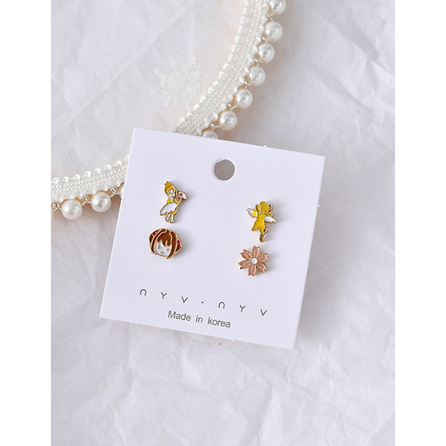 LRC Anting Tusuk Fashion Color Cartoon Animal Asymmetric Earrings Set D0615