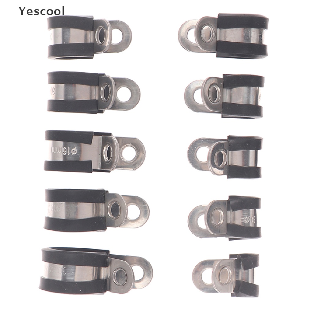 Yescool 2pcs 304 Stainless Steel Rubber Lined P Clips Cable Mounting Hose Pipe Clamp  .