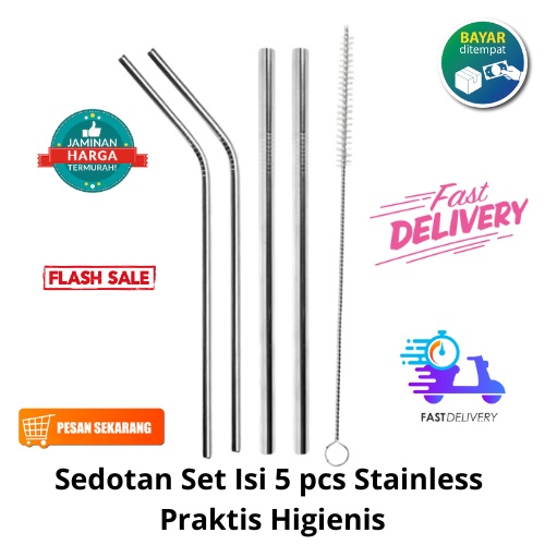 [BISA COD] PROMO Sedotan Set Isi 5 Pcs Stainless Sedotan Stainless Sedotan Minuman Alat Minum Alat Makan Praktis Higienis