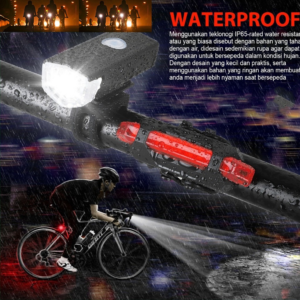 [✅COD] Lampu Cas Emergency Led Depan Sepeda CREE LED 300LM Rechargeable Waterproof Anti Air Diisi Ulang Dengan USB