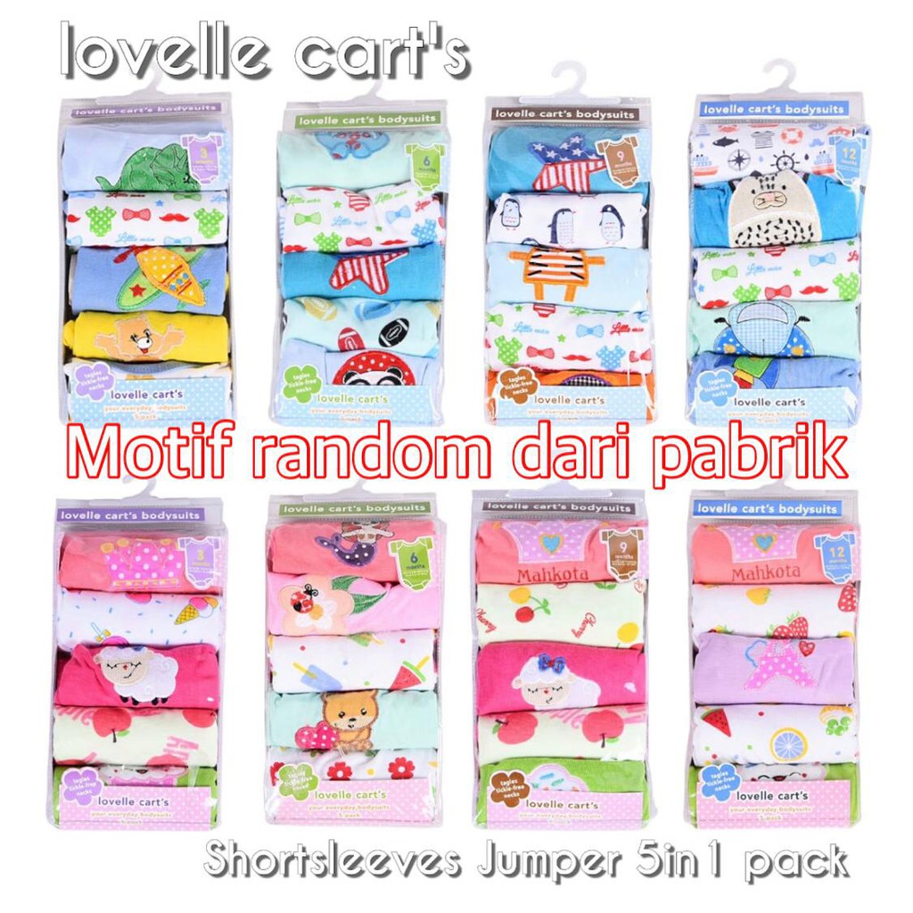 5pcs Jumper Pendek Bayi Lovelle Cart's 3-12m Carters Bodysuits S23