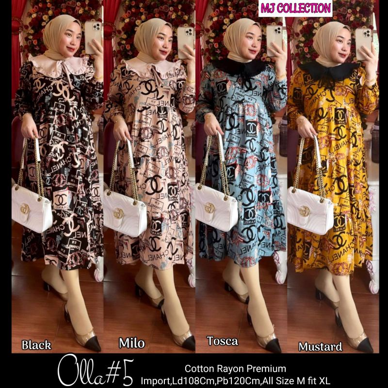 OLLA #5 DRESS BY MJ COLLECTION GAMIS WANITA MURAH ORI SOLO BAHAN KATUN KATUN RAYON PREMIUM MOTIF CHA