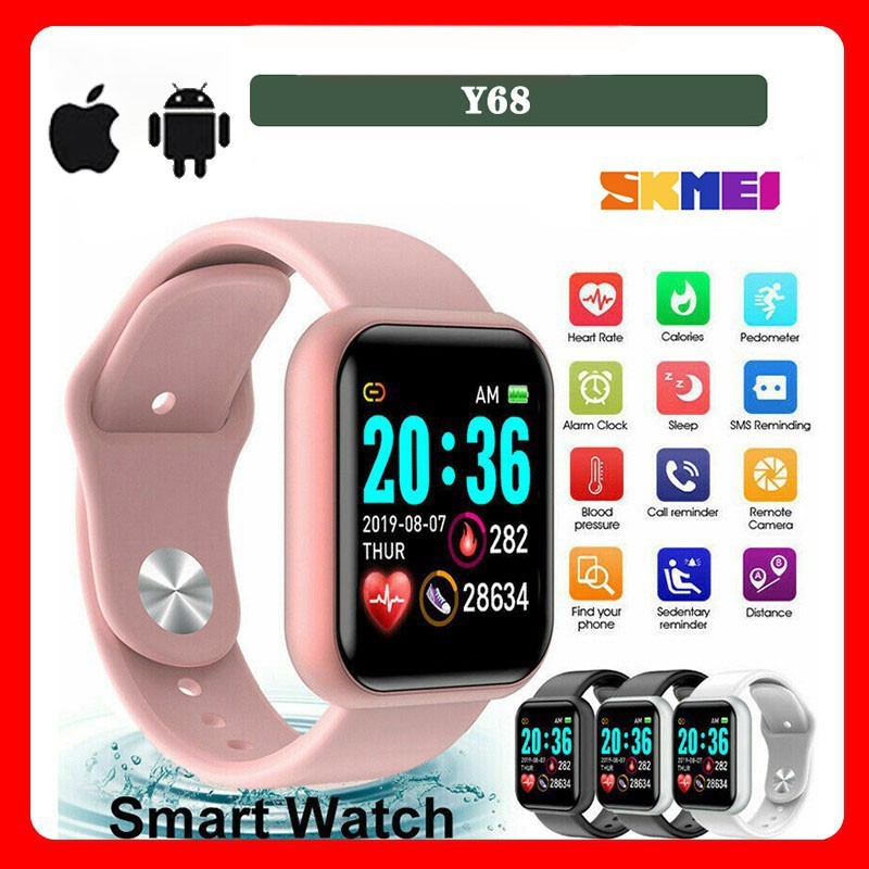 (PROMO) Y68 Jam Tangan Digital Jam Tangan Pria Wanit Smartwatch Modern Bluetooth Untuk Sport Hitung Langkah Detak Jantung DLL