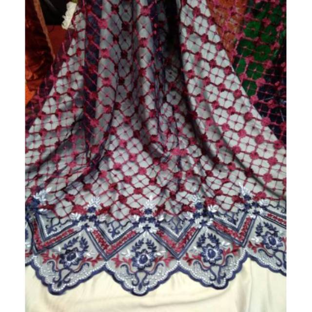 Bahan Kain Tulle Bordir Motif Kotak 2 Tuton