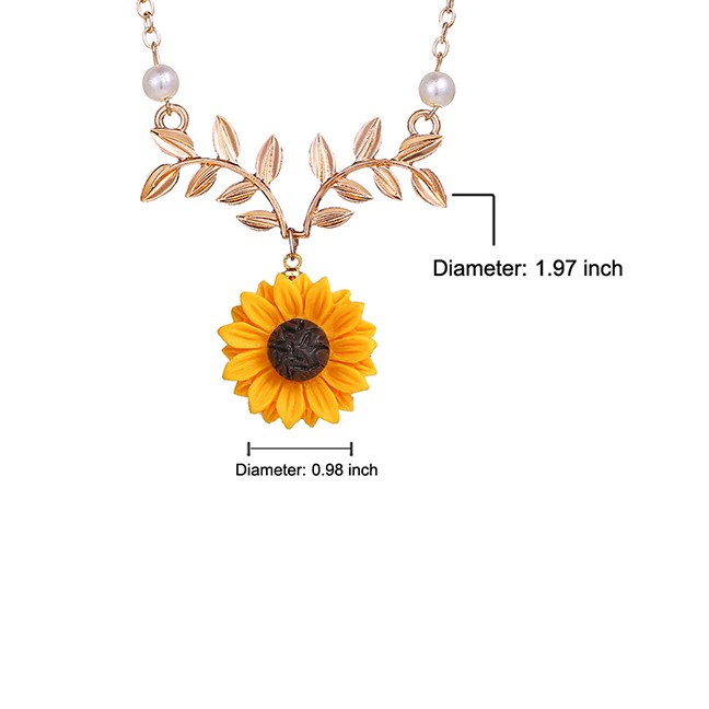 LRC Anting Fashion Sunflower Leaf Flower Necklace F6773X