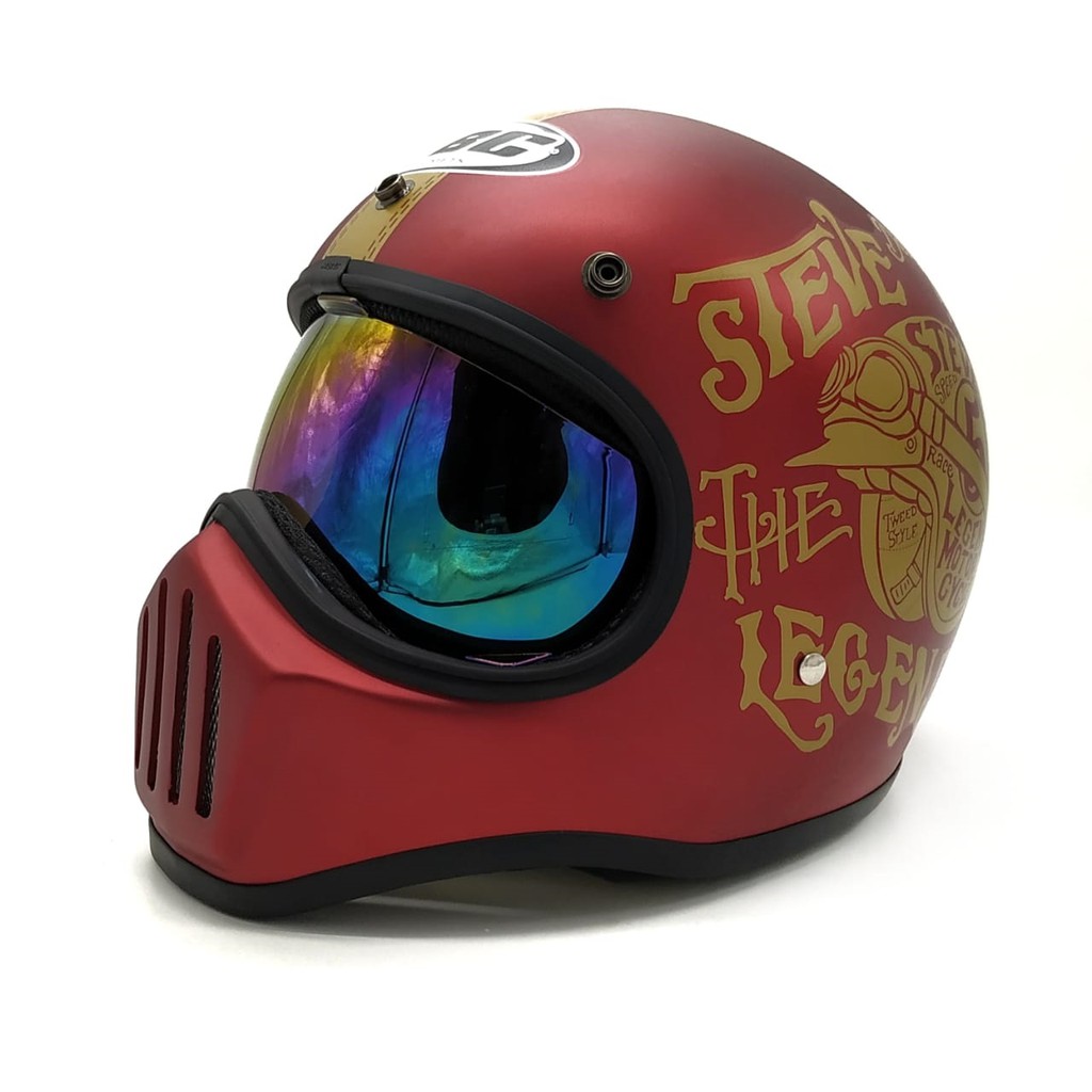 Helm Cakil HBC Steve Maroon + Inner Visor ( Fullface / Retro / Klasik / Vespa )