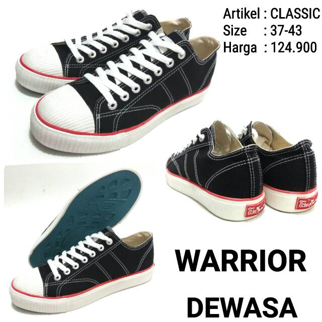 SEPATU SEKOLAH ATAU SEPATU FASHION DEWASA UNISEX WARRIOR CLASSIC LC MURAH BLACK WHITE 37-43