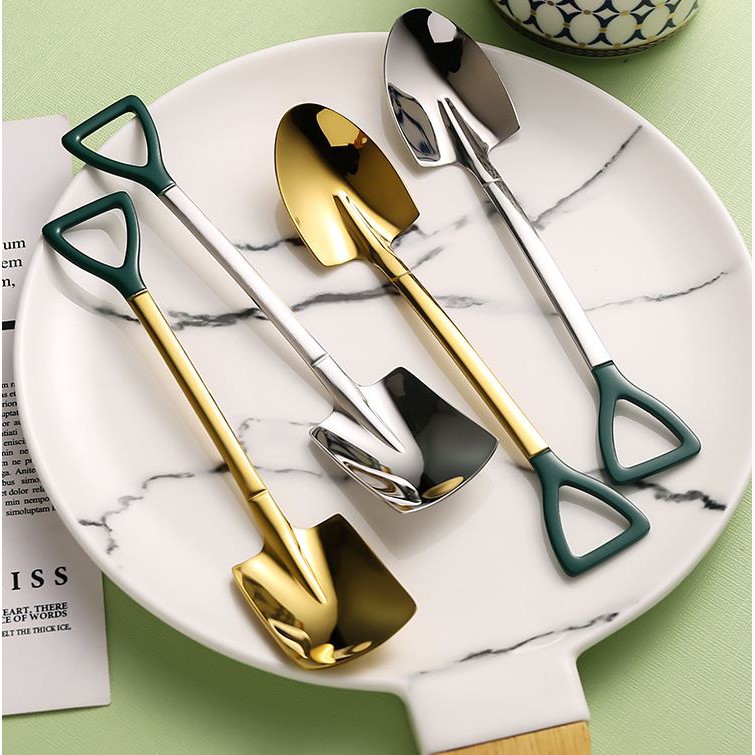 H 448 Sendok Sekop Unik Sendok Ice cream Dessert Buah cake Lucu Gold Stainless Teh Kopi