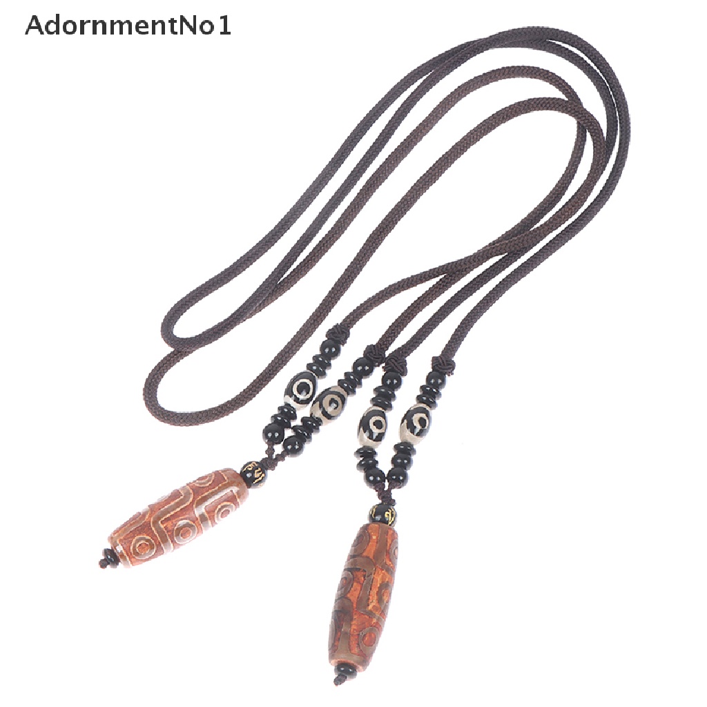 (AdornmentNo1) 1pc Kalung Rantai Manik Pendan Ukiran Tibet Sembilan Mata