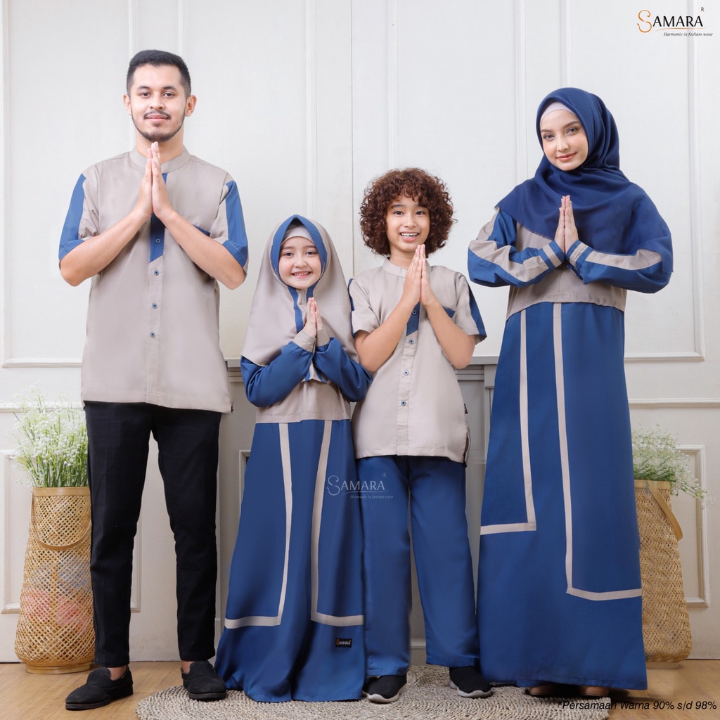 Baju Keluarga Lebaran Couple Pasanga Kekinian 2025 Samara I03 Blue