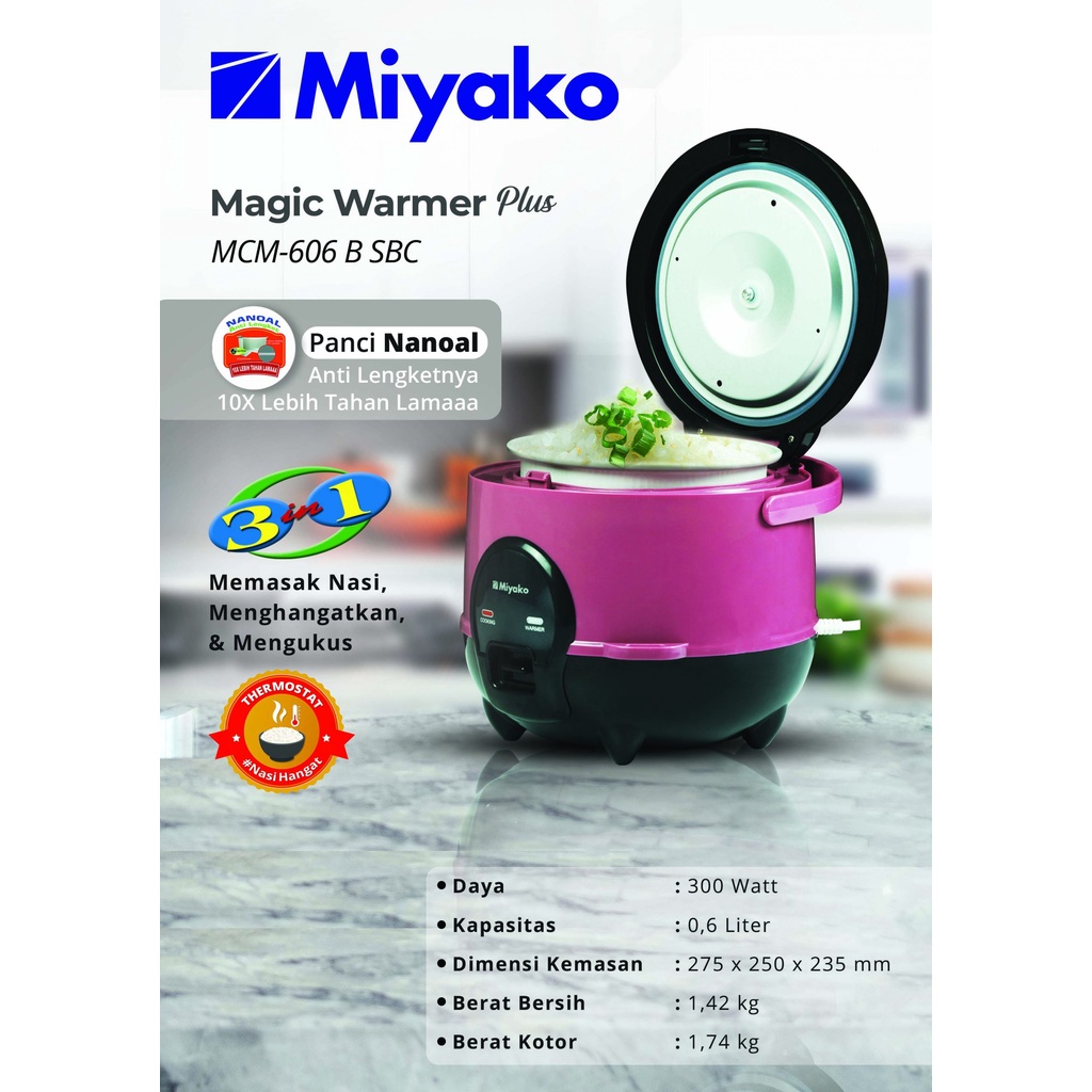 Magic Com / Rice Cooker Miyako 606 SBC  0,6 Liter Anti Lengket Bagus Murah Berkualitas Garansi Resmi