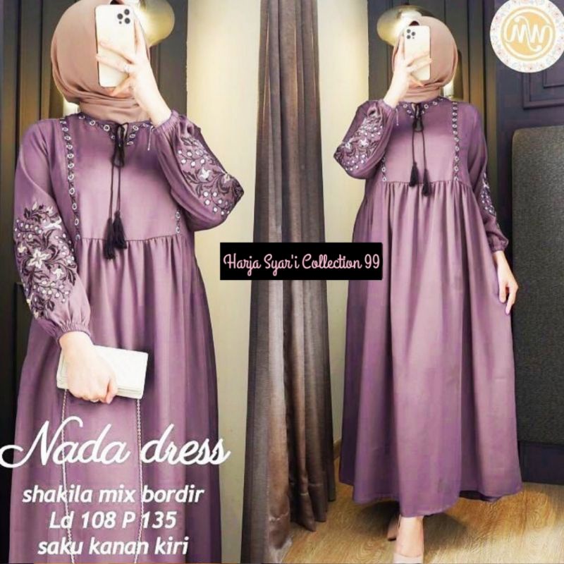 Nada Dress Syar'i Muslim Remaja Bahan Baby Tery Baju Dress Gamis Syar'i Lebaran Remaja Perempuan Ter