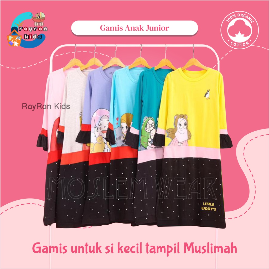 Gamis Muslim Sablon Hijab Anak Perempuan Little Buddys Usia 5-14 Tahun Kaos Murah Berkualitas