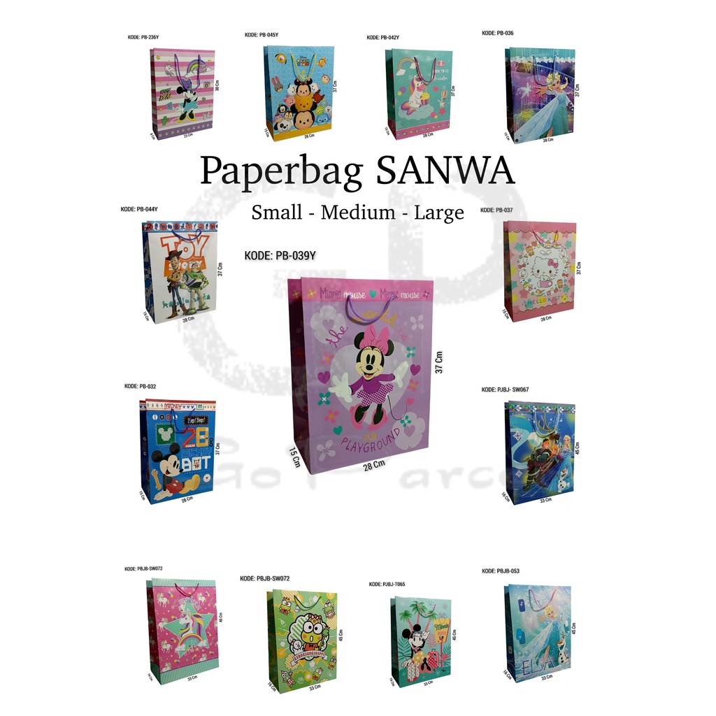 PAPERBAG SANWA - PAPER BAG SANSAN WAWA FROZEN / TAS JINJING MICKEY / KANTONG TA KERTAS KARAKTER TOYS STORY / SOUVENIR / GOODIE BAG / TSUM MINNIE HELLOKITTY ELSA ANNA UNICORN KEROPI TEBAL EXCLUSIVE